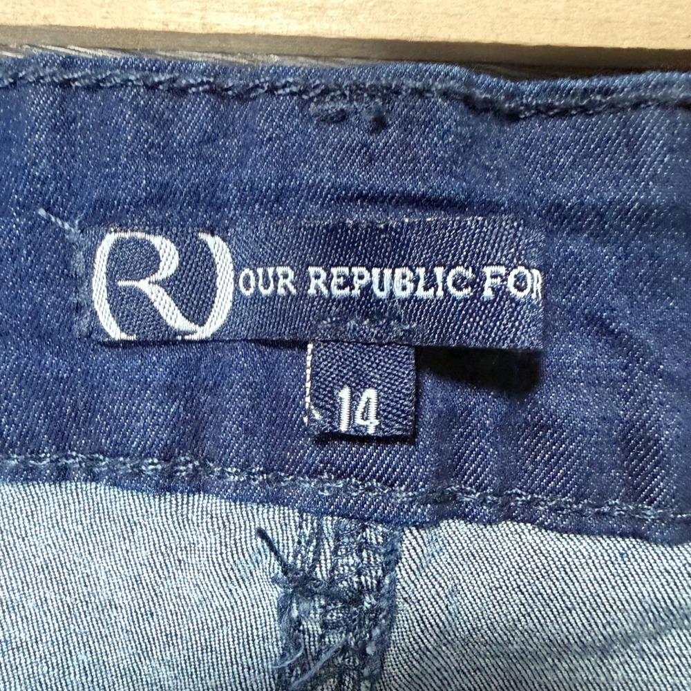 Our Republic For All Womens High Rise‎ Trouser Wide Leg Dark Wash Denim Jeans 14 - Picture 6 of 9